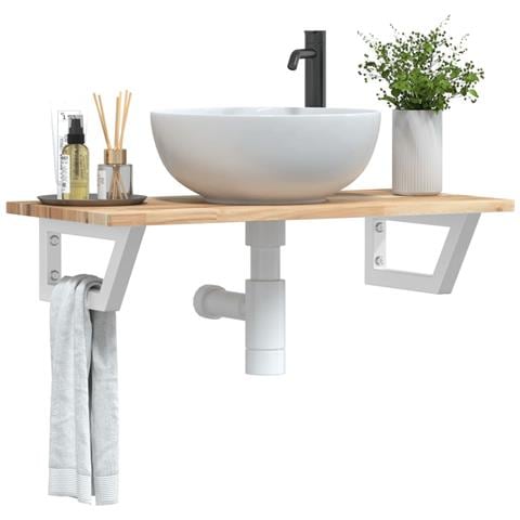 Ripiano A Parete Per Lavabo In Acciaio E Massello Di Acacia - Foto 8