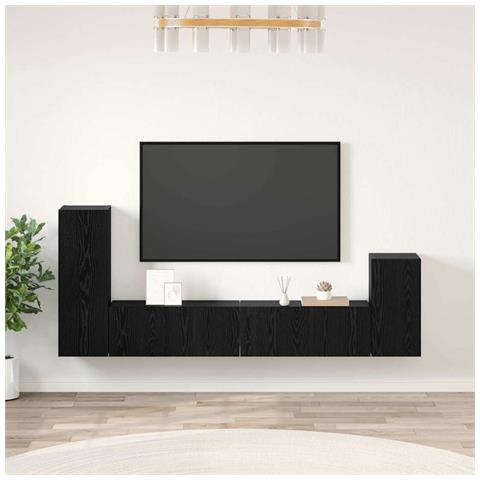Mobile TV da Parete 4 pcs Rovere Nero Legno multistrato - Foto 2