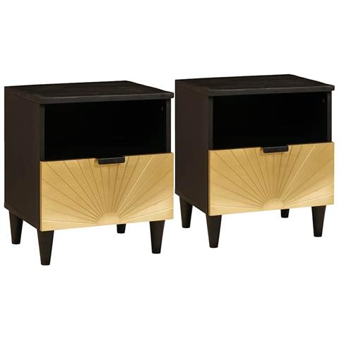 Comodino con cassetto 2 pcs Nero e Oro 40 x 33 x 46 cm - Foto 1