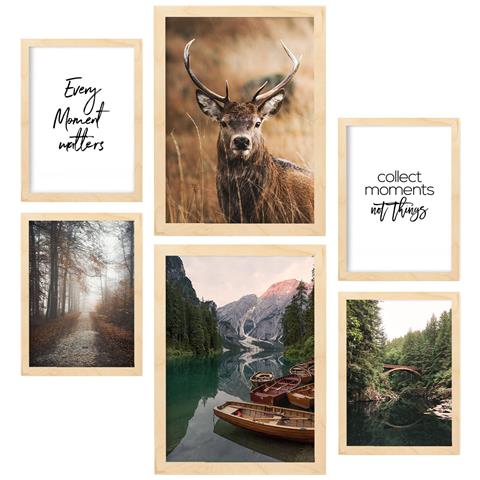 Set Di 6 Stampe Immagini Della Natura Invernale, Stampe Artistiche Da Parete, Poster, Decorazioni, Design D'interni Nella Galleria D'arte A3 & A4 Telaio In Legno Chiaro - Foto 1