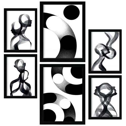 Set Di 6 Stampe Strisce Silenziose In Amanti Dipinti Decorativi Estetici Astratti Per Il Tuo Soggiorno, Camera Da Letto, Casa A3 & A4 Cornice Nera - Foto 1