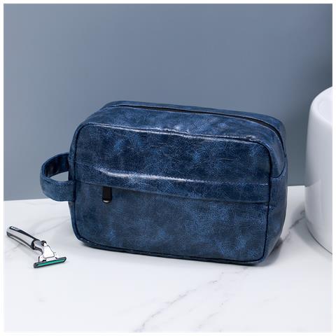 Beauty Case Da Viaggio In Pelle Pu - Borsa Da Toilette Portatile Di Grande Capacità Per Uomo E Donna Blue - Foto 2