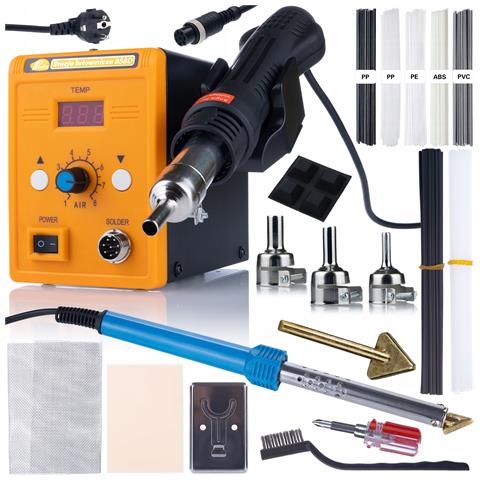 Stazione Saldante Hot-air 858d Set Con 3 Ugelli E Saldatore Blue Lark 80w - Regolazione Temperatura, Accessori Per Saldatura Plastica - Foto 1