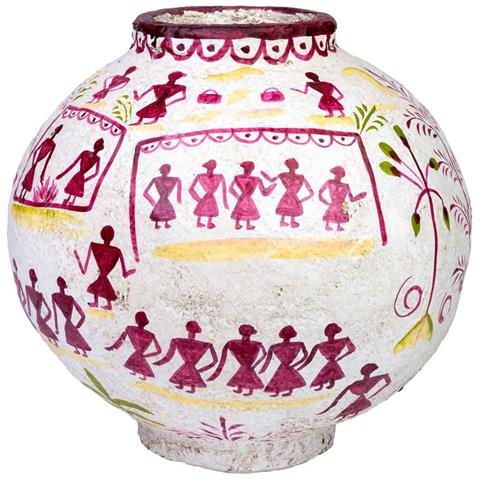 Vaso In Cartapesta Bianco Dipinto A Mano 37x37x40h Cm - Foto 1