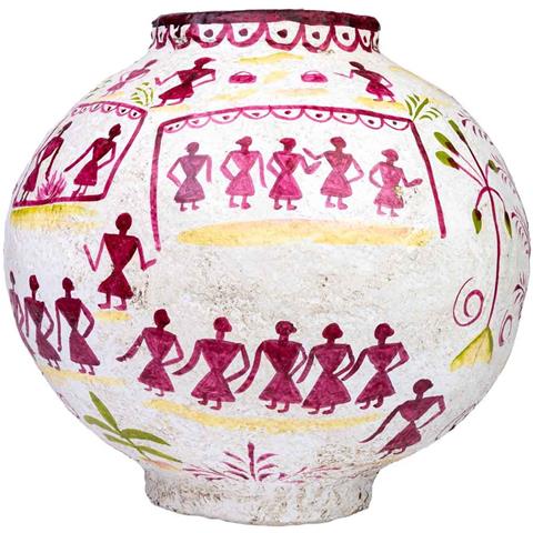 Vaso In Cartapesta Bianco Dipinto A Mano 37x37x40h Cm - Foto 2