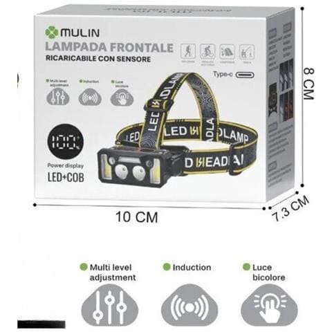 Lampada Frontale Led Cob 200 Lumen Ricaricabile Usb-c Con Sensore Movimento 1200 - Foto 2