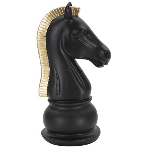 Scultura Cavallo Degli Scacchi In Resina Nera E Oro - Foto 1