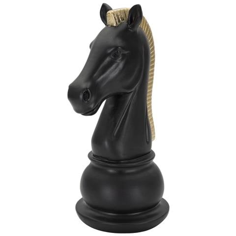 Scultura Cavallo Degli Scacchi In Resina Nera E Oro - Foto 2