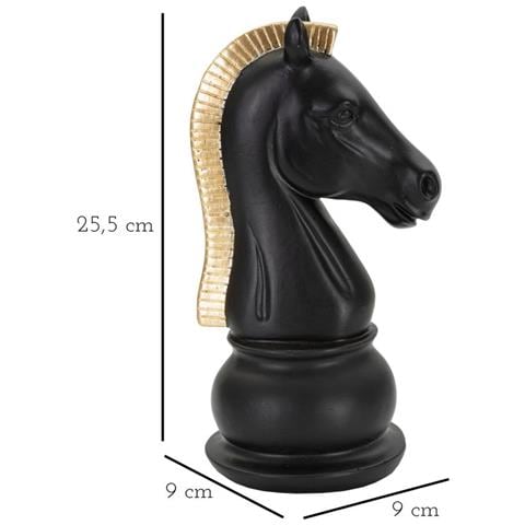 Scultura Cavallo Degli Scacchi In Resina Nera E Oro - Foto 7