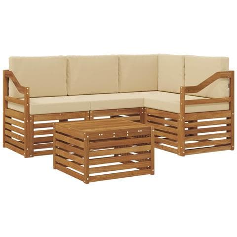 Set di divani da esterno con cuscino 5 pcs Naturale e Beige - Foto 1