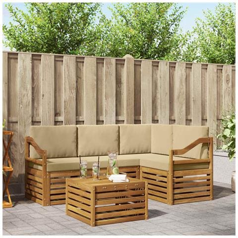 Set di divani da esterno con cuscino 5 pcs Naturale e Beige - Foto 2