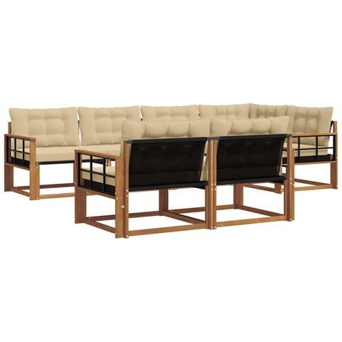 Set di divani da esterno con cuscino 7 pcs Naturale e Beige - Foto 1