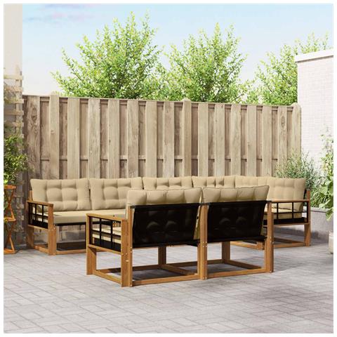 Set di divani da esterno con cuscino 7 pcs Naturale e Beige - Foto 2