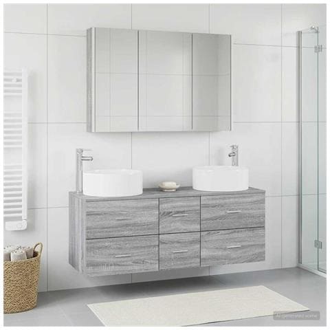 Set di mobili per il bagno 4 pcs Sonoma grigio - Foto 2