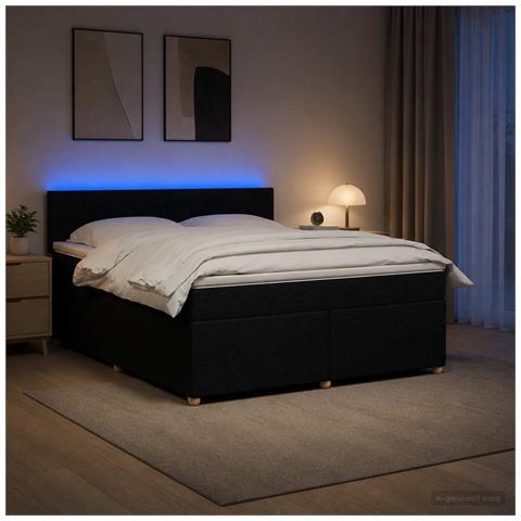 Letto box spring con materasso Nero 140 x 190 cm Tessuto - Foto 2