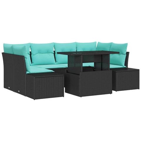Set Divano da Giardino 7 pz 6-Numero di posti Nero e Turchese - Foto 1