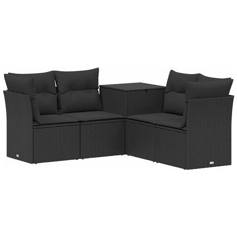 Set di divani 5 pz Nero Rattan sintetico e Acciaio - Foto 1