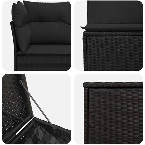 Set di divani 5 pz Nero Rattan sintetico e Acciaio - Foto 9