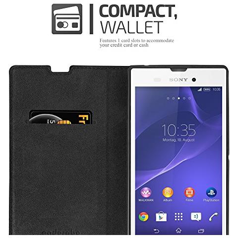Custodia Compatibile Con Sony Xperia T3 In Nero Di Notte - Coperchio Protettiva Con Chiusura Magnetica, Funzione Stand E Tasca Per Le Carte - Foto 2