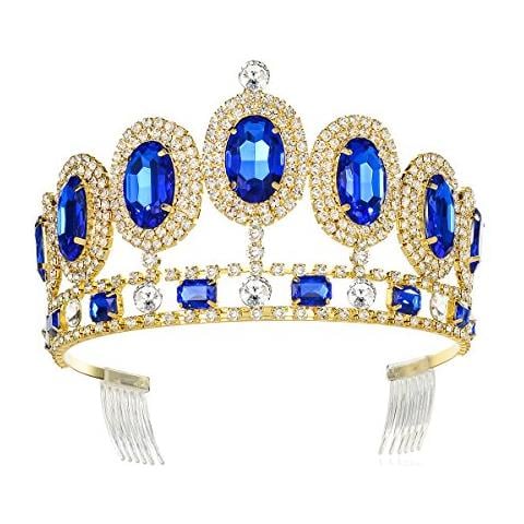Tiara Corona Di Cristallo Con Strass - Diadema Princess Per Feste E Matrimoni - Oro - Con Pettine