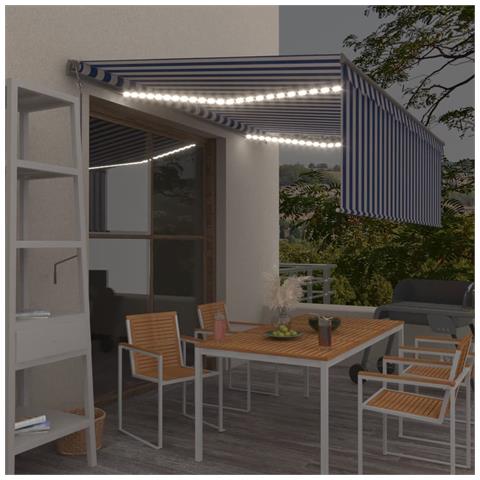 Tenda Automatica Parasole LED Sensore Vento 4,5x3 m Blu Bianco - Foto 2