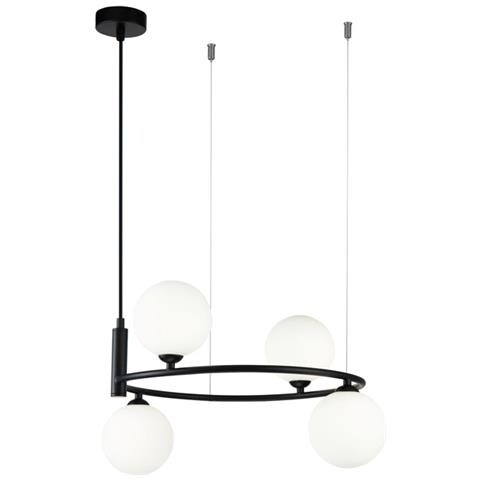 Lampadario Contemporaneo Ring Metallo Nero 4 Luci E Diffusori Bianchi - Foto 1