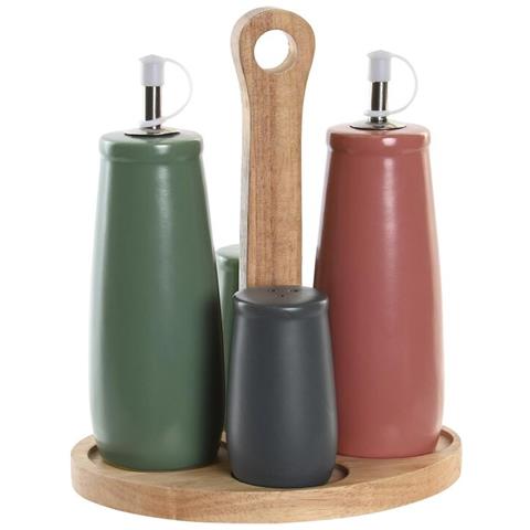 Set Per Condire Dkd Home Decor 19 X 16 X 22,5 Cm Naturale Rosa Legno D'albero Della Gomma Bianco Verde Gres - Foto 1