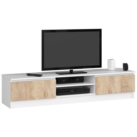 Mobiletto TV, 2 ante, 160x40x33 cm, Colore Bianco e Sonoma Quercia - Foto 1
