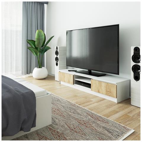 Mobiletto TV, 2 ante, 160x40x33 cm, Colore Bianco e Sonoma Quercia - Foto 5