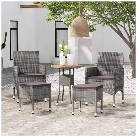 Set Divani Da Giardino 5 Pz In Polyrattan Grigio - Foto 1