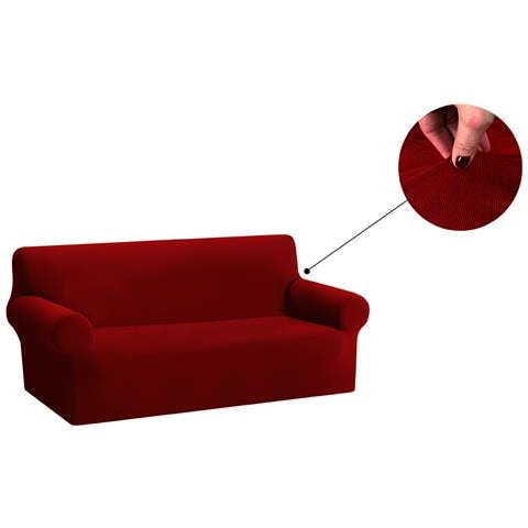 Copridivano Copriseduta Sofà Elasticizzato Tinta Unita Smile Tessuto Millerighe 2 Posti Bordeaux - Foto 1