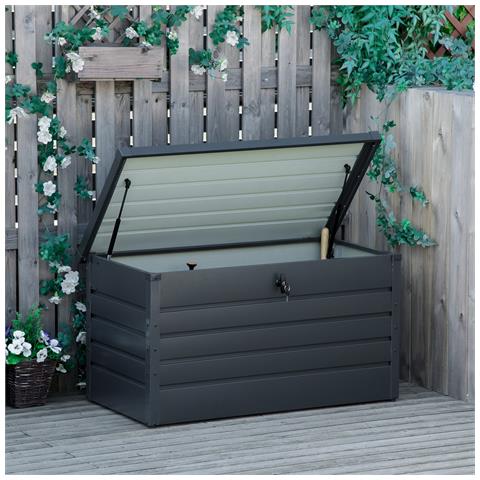 Panca Baule Contenitore Da Giardino Con Chiave, Cassapanca Moderna In Acciaio, Grigio, 120x62x62cm - Foto 2