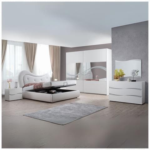 Camera Da Letto Galatea Con Letto Imbottito Contenitore E Armadio 2 Ante Scorrevoli Con Specchi Bianco E Particolari Glitter - Foto 1