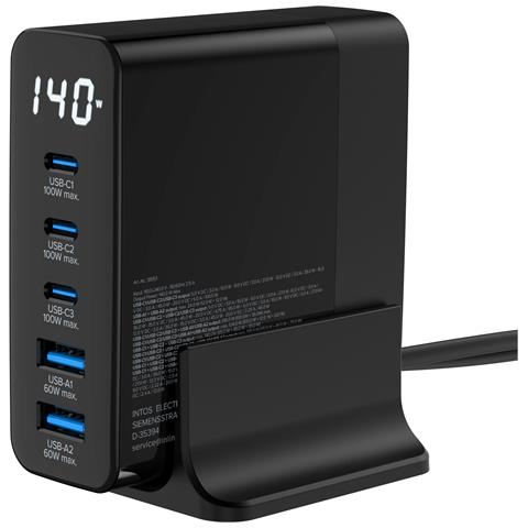 Alimentatore USB PD, caricatore GaN, 5 porte, USB-C+USB-A, 140W, display - Foto 2