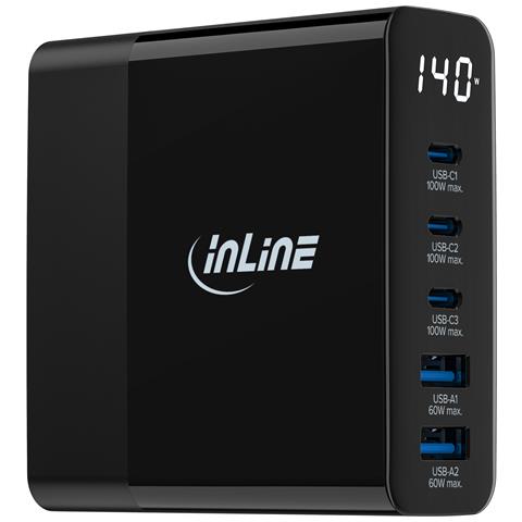 Alimentatore USB PD, caricatore GaN, 5 porte, USB-C+USB-A, 140W, display - Foto 5