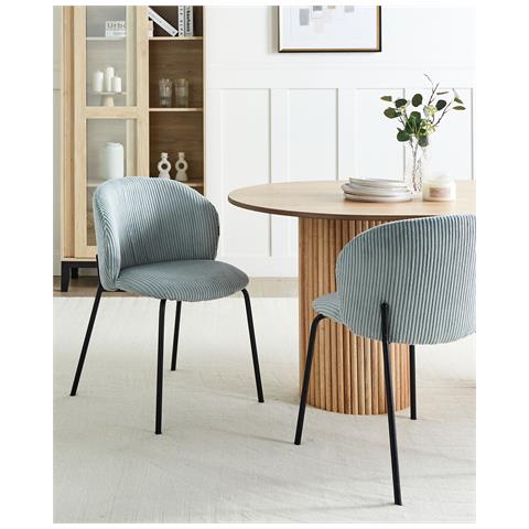 Set Di 2 Sedie Da Pranzo Miles Velluto A Coste Azzurro - Foto 1