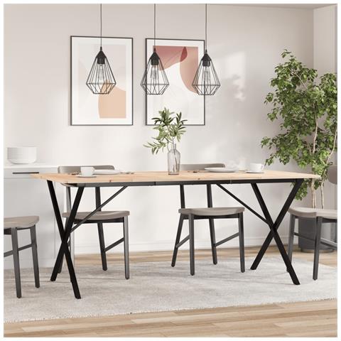 Tavolo Da Pranzo Telaio A X 180x90x75 Cm Legno Pino E Acciaio - Foto 3