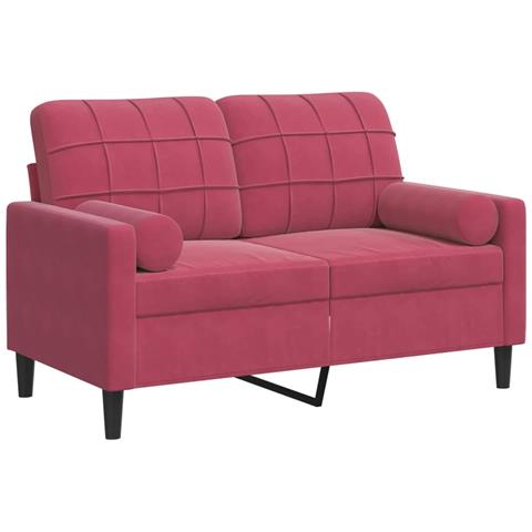 Divano A 2 Posti Con Cuscini Rosso Vino 120 Cm In Velluto - Foto 2