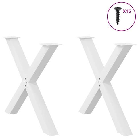 Gambe Tavolo Pranzo Forma X 2pz Bianco 90x(72-73)cm Acciaio - Foto 3