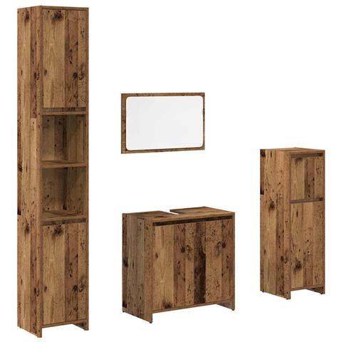 Set Mobili Da Bagno 4 Pz Legno Antico In Legno Multistrato - Foto 2