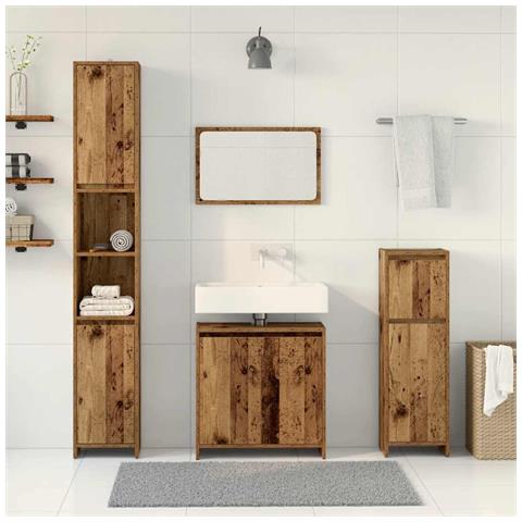 Set Mobili Da Bagno 4 Pz Legno Antico In Legno Multistrato - Foto 3