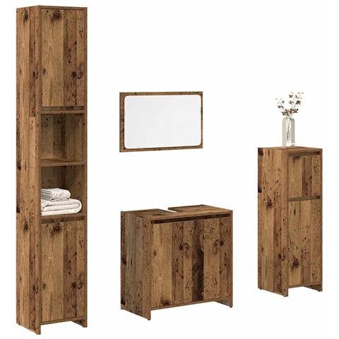 Set Mobili Da Bagno 4 Pz Legno Antico In Legno Multistrato - Foto 1