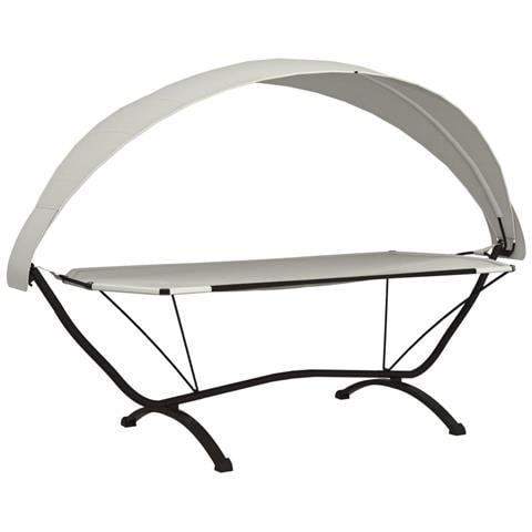 Lettino Con Tettuccio Crema In Acciaio E Tessuto Oxford - Foto 1