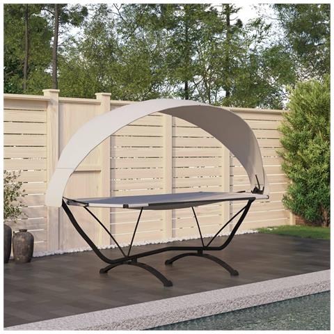 Lettino Con Tettuccio Crema In Acciaio E Tessuto Oxford - Foto 7