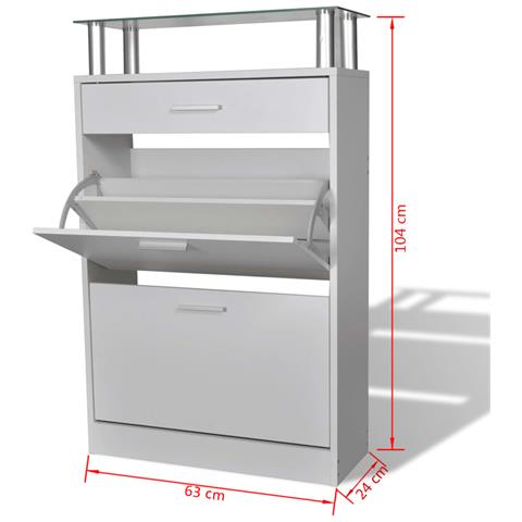Scarpiera Con Cassetto E Mensola Vetro Sopra In Legno Bianco - Foto 7