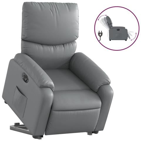 Poltrona Alzapersona Reclinabile Grigio in Similpelle - Foto 1