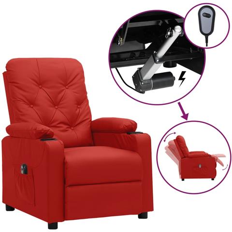Poltrona Reclinabile Elettrica Rosso Vino in Similpelle - Foto 1