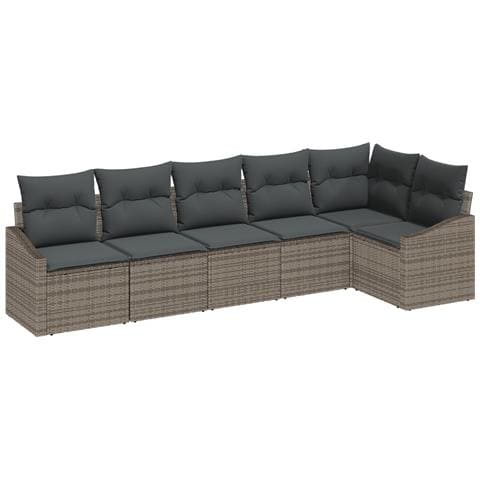 Set di Divani da Giardino 6 Pezzi con Cuscini Grigio Polyrattan - Foto 1