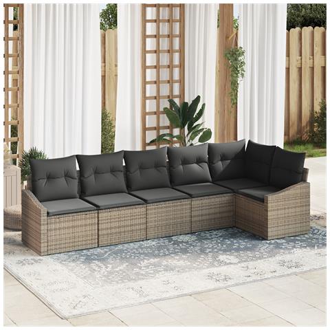 Set di Divani da Giardino 6 Pezzi con Cuscini Grigio Polyrattan - Foto 2