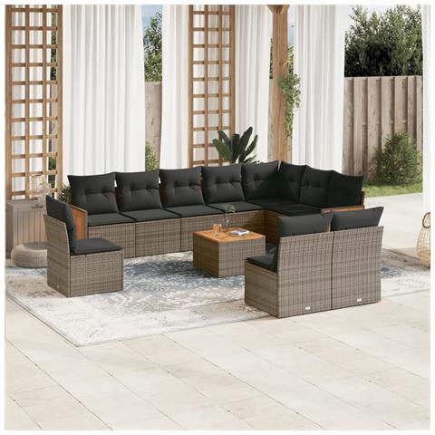 Set Divani da Giardino 11 pz con Cuscini in Polyrattan Grigio - Foto 2